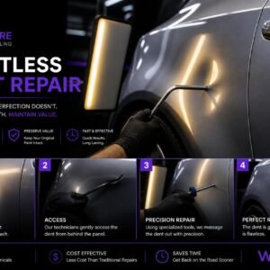 Paintless Dent Repair – Medium $299 – $399 Medium dent 2-4 inch